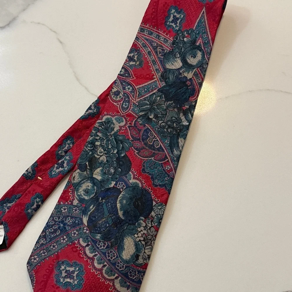 Oscar de la Renta Couture Silk Necktie Baroque Floral Scrolls Vintage Boutique - Picture 3 of 8